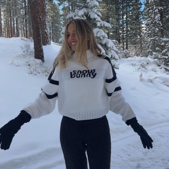 bo & tee Sweaters - black & white “snow bunny” graphic sweater